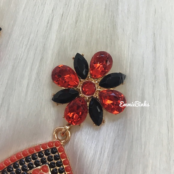 New Red & Black Rhinestone Football Drop Dangle Earrings - Picture 5 of 12